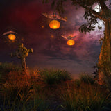 Halloween Wilderness Grave Bat Pumpkin Lantern Backdrop IBD-246873 size:1x1