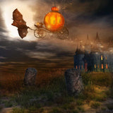 Spooky Halloween Grave And Castle Pumpkin Car Backdrop IBD-246874