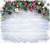 Christmas Wood Wall With Grand Fir Leaves Backdrop IBD-246875 size:1x1