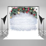 Christmas Wood Wall With Grand Fir Leaves Backdrop IBD-246875