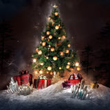 Christmas Tree Decor With Balls And Present Box Backdrop IBD-246876