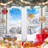 Christmas Window Grand Fir Leaves Outdoor Forest Snow Backdrop IBD-246877