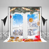 Christmas Window Grand Fir Leaves Outdoor Forest Snow Backdrop IBD-246877