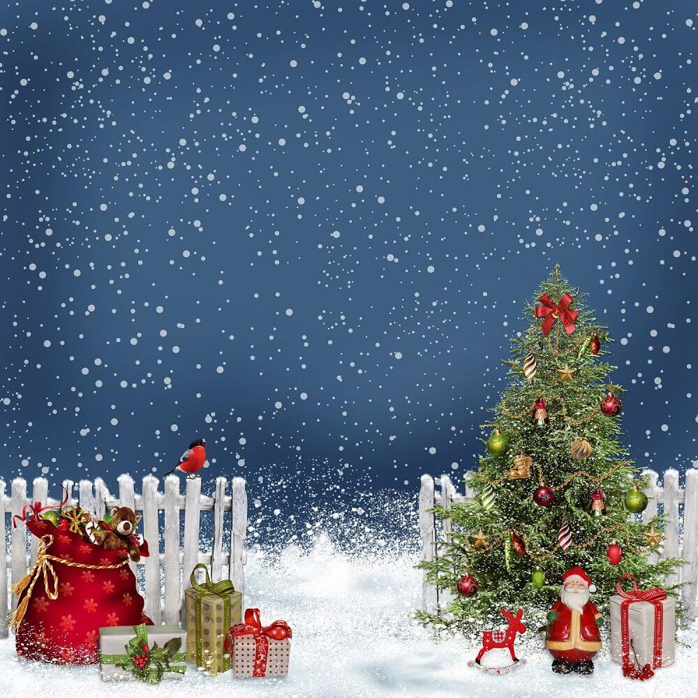 Christmas Tree And Present Box Snowing Backdrop IBD-246879 size:1x1