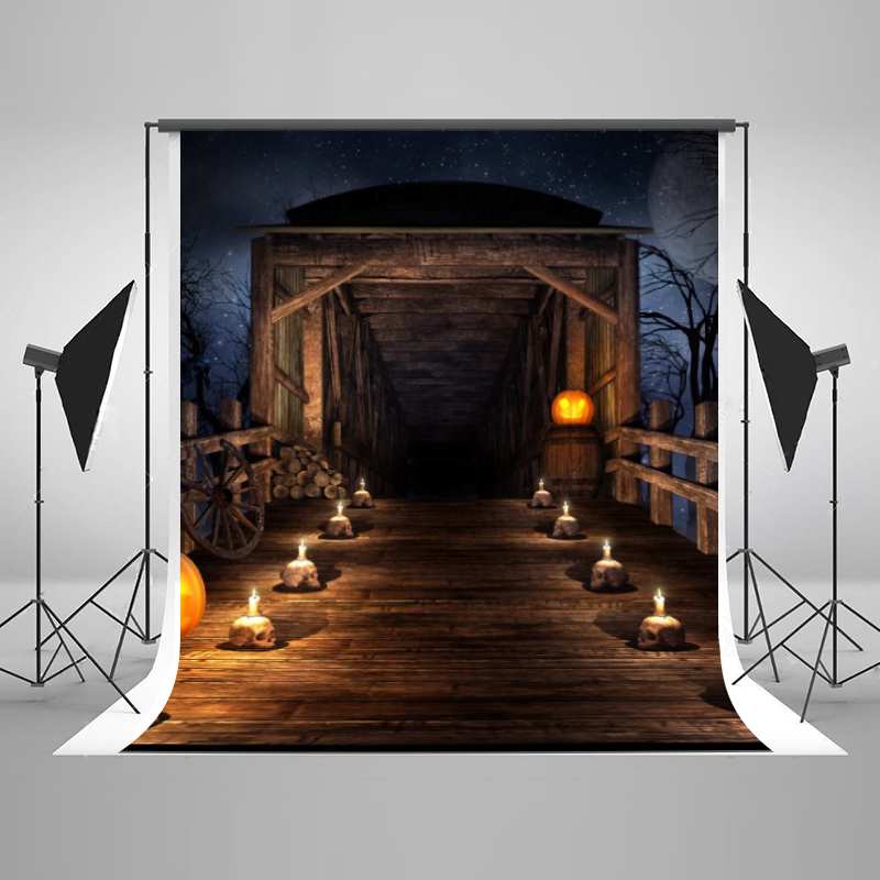 Spooky Halloween Vintage Wood Bridge And Skull Backdrop IBD-246880