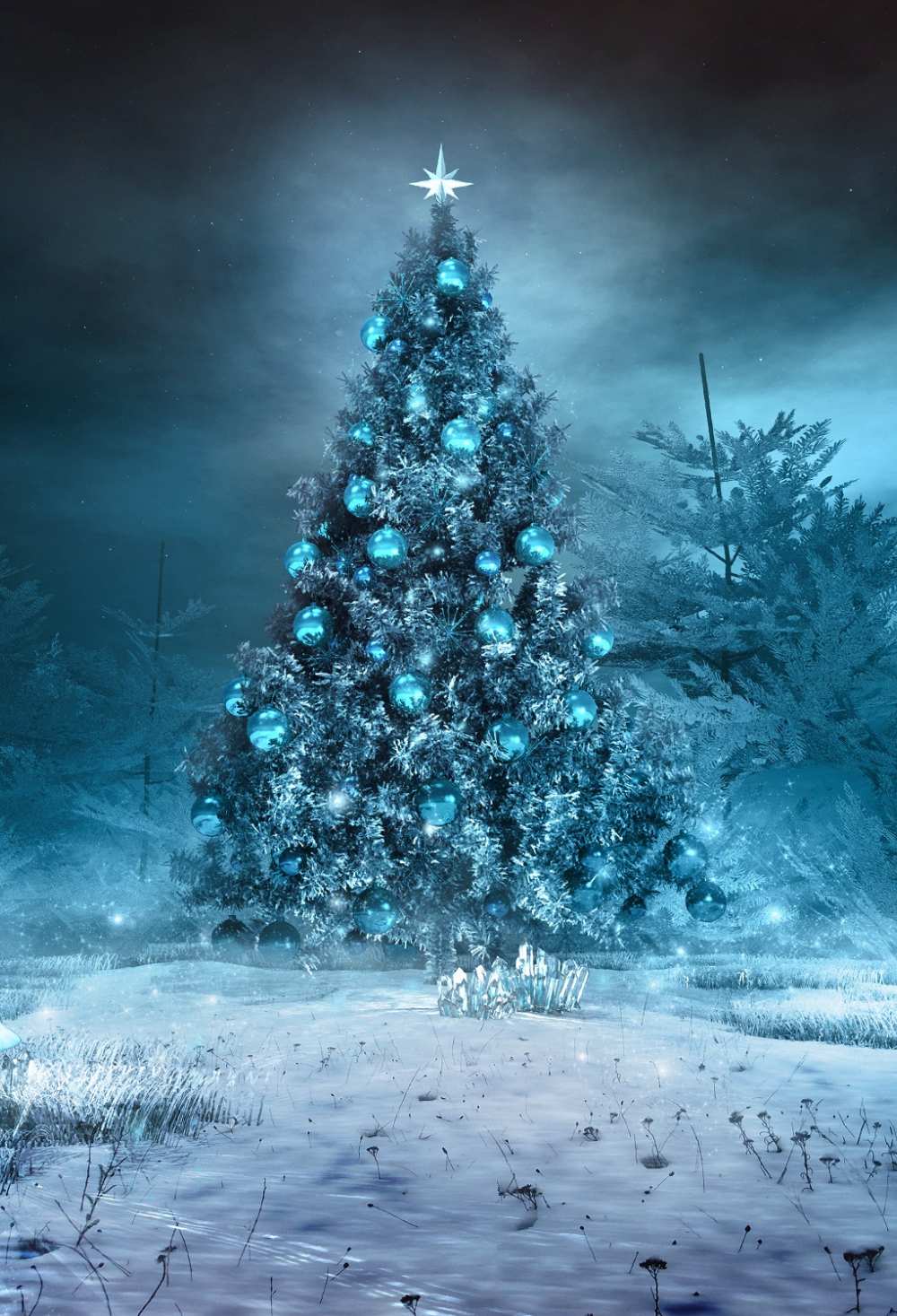 Blue Christmas Tree Wilderness Forest Glow Backdrop IBD-246882 size:1.5x2.2