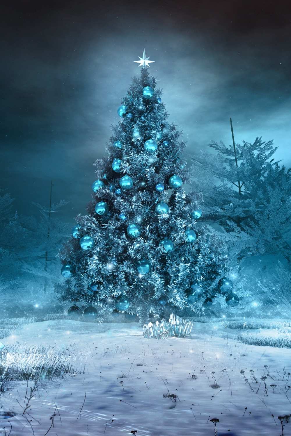 Blue Christmas Tree Wilderness Forest Glow Backdrop IBD-246882 size:1x1.5