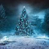 Blue Christmas Tree Wilderness Forest Glow Backdrop IBD-246882 size1x1