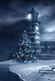 Blue Christmas Tree Wilderness Beach Lighthouse Backdrop IBD-246884 size:1.5x2.2