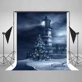 Blue Christmas Tree Wilderness Beach Lighthouse Backdrop IBD-246884