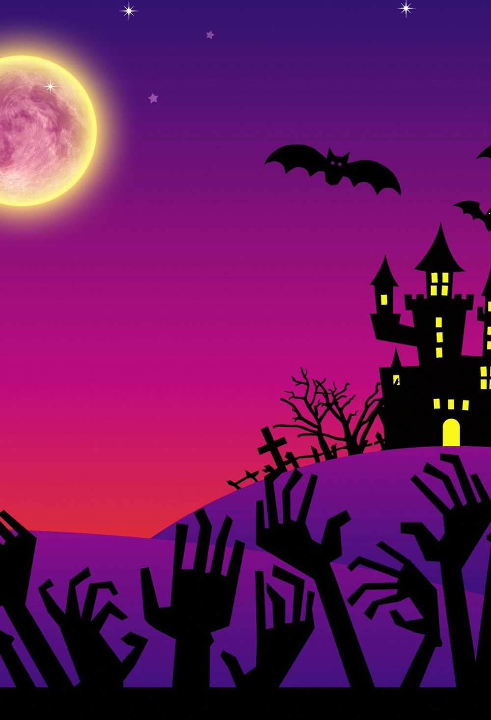 Not Spooky Halloween Castle Shadow Full Moon Backdrop IBD-246886 size:1.5x2.2