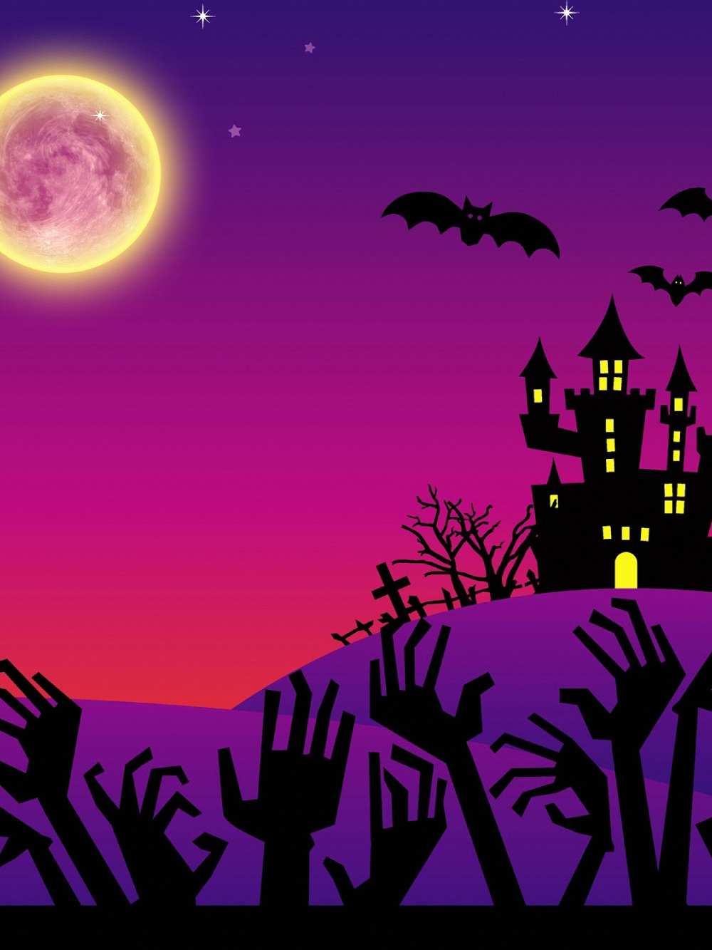 Not Spooky Halloween Castle Shadow Full Moon Backdrop IBD-246886 size:1.5x2