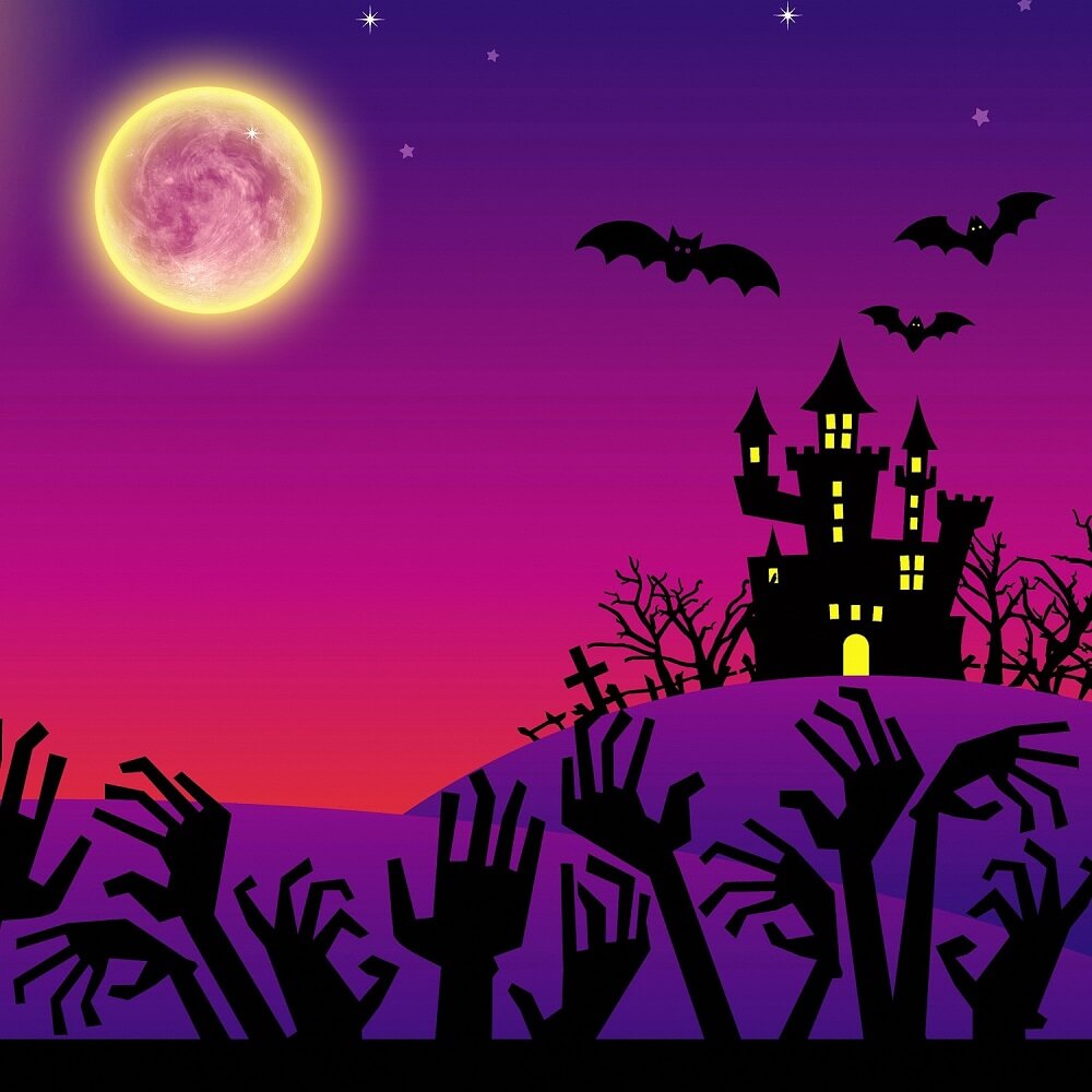 Not Spooky Halloween Castle Shadow Full Moon Backdrop IBD-246886 size:1x1