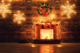 Warm Christmas Brick Wall Fireplace Backdrop IBD-246891 size:1.5x1