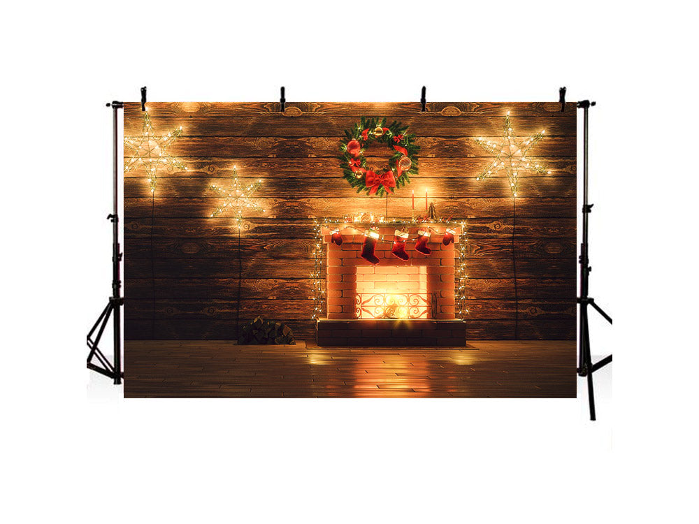 Warm Christmas Brick Wall Fireplace Backdrop IBD-246891