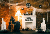Halloween Wood House Spider Net Skull Candlestick Backdrop IBD-246892 size:2.2x1.5