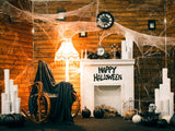 Halloween Wood House Spider Net Skull Candlestick Backdrop IBD-246892
