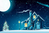Warm Christmas Outdoor Trees And Moon Backdrop IBD-246894 szie:1.5x1