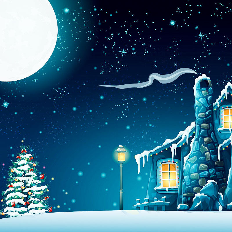 Warm Christmas Outdoor Trees And Moon Backdrop IBD-246894 size:1x1