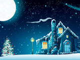 Warm Christmas Outdoor Trees And Moon Backdrop IBD-246894