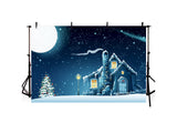 Warm Christmas Outdoor Trees And Moon Backdrop IBD-246894