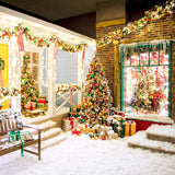 Christmas Outdoor Decor Trees Snowman Bench Backdrop IBD-246897 size:1x1