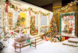 Christmas Outdoor Decor Trees Snowman Bench Backdrop IBD-246897 size:2.2x1.5