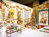 Christmas Outdoor Decor Trees Snowman Bench Backdrop IBD-246897 size:2x1.5
