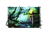 Spooky Halloween Stone Road Wilderness Night Backdrop IBD-246898