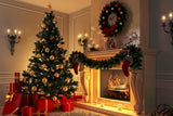 Vintage Christmas Tree And Firepalce Backdrop IBD-246901 size:1.5x1