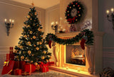 Vintage Christmas Tree And Firepalce Backdrop IBD-246901 size:2.2x1.5