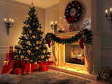 Vintage Christmas Tree And Firepalce Backdrop IBD-246901