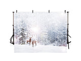 Snow Grand Fir Forest And Deers Backdrop IBD-246903