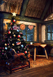 Vintage Wood House Christmas Tree Window Backdrop IBD-246906 size:1.5x2.2