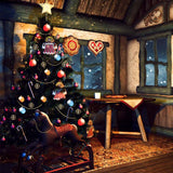 Vintage Wood House Christmas Tree Window Backdrop IBD-246906 size:1x1