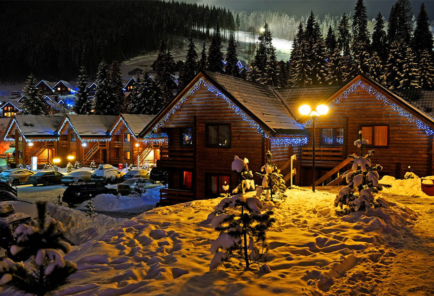 Christmas Eve Cottage In Woods Landscape Backdrop IBD-246912 size:2.2x1.5