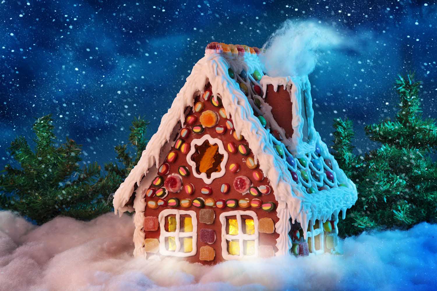 Christmas Gingerbread House With Grand Fir Forest Backdrop IBD-246916 size:1.5x1
