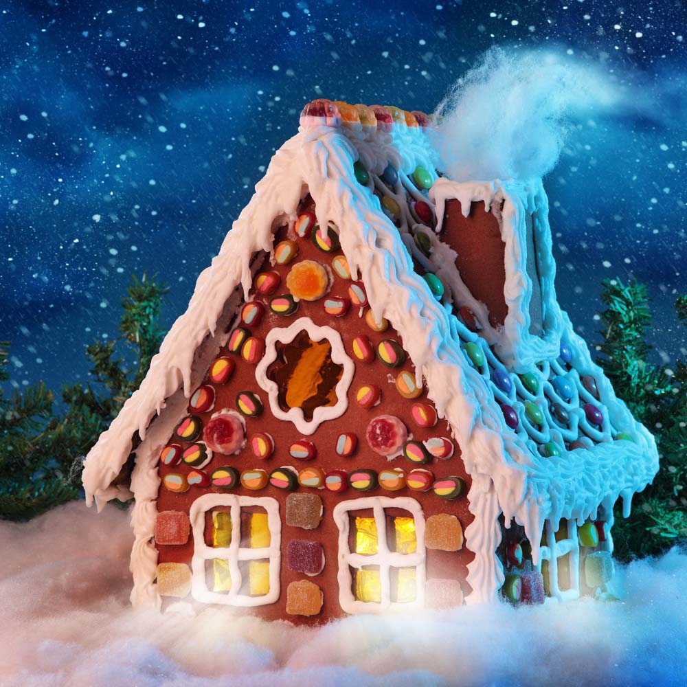 Christmas Gingerbread House With Grand Fir Forest Backdrop IBD-246916 size:1x1