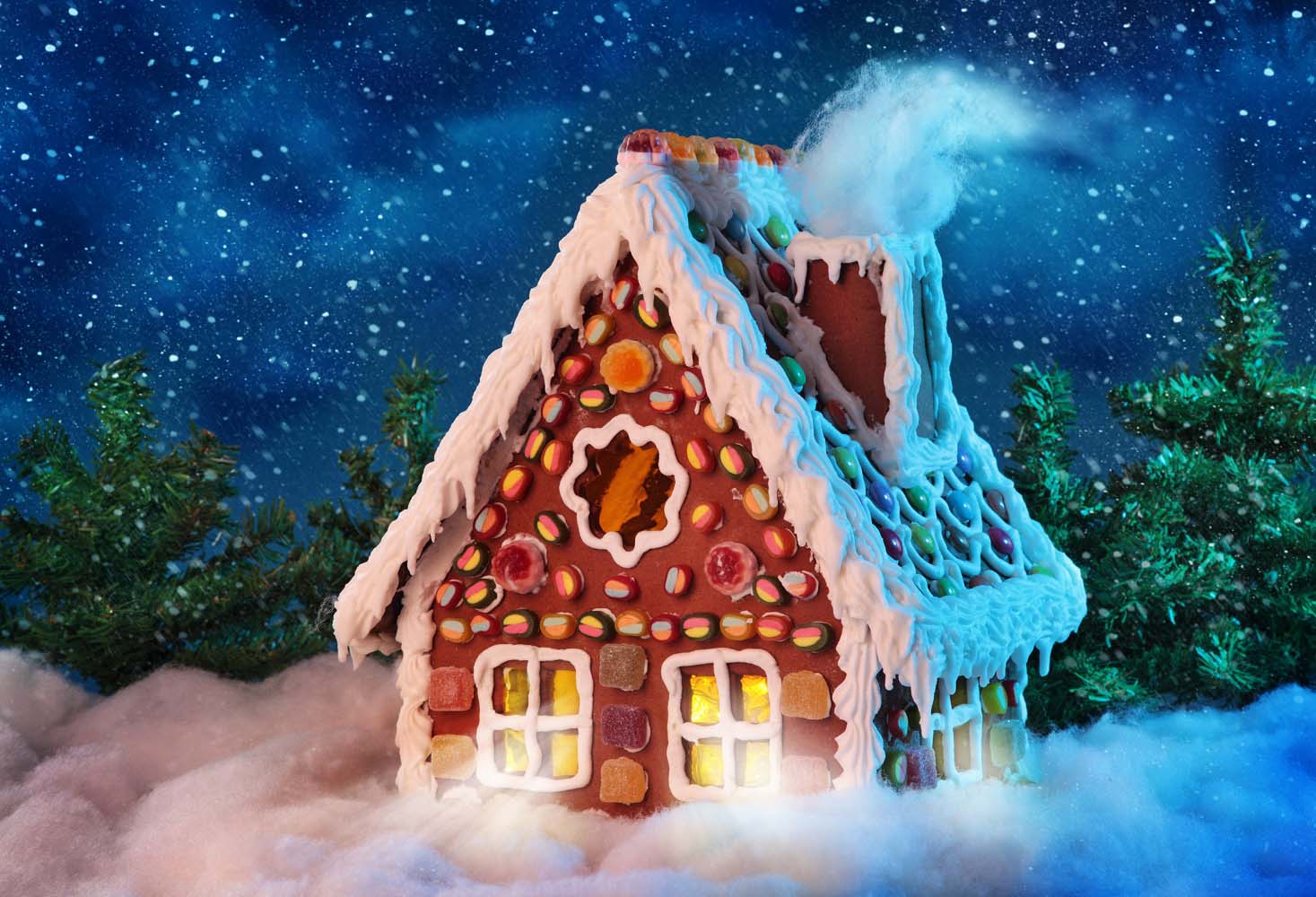 Christmas Gingerbread House With Grand Fir Forest Backdrop IBD-246916 size:2.2x1.5