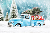 Blue Truck With Christmas Tree Covered Snow Backdrop IBD-246918 size:1.5x1
