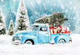 Blue Truck With Christmas Tree Covered Snow Backdrop IBD-246918 size:2.2x1.5