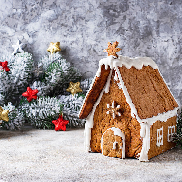 Christmas Gingerbread House Against Abstract Wall Backdrop IBD-246921 size:1x1