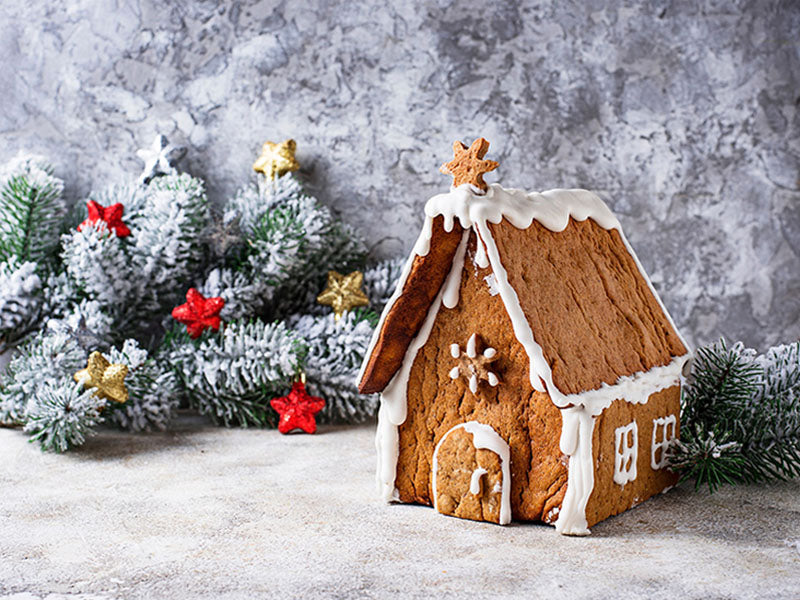 Christmas Gingerbread House Against Abstract Wall Backdrop IBD-246921 size:2x1.5