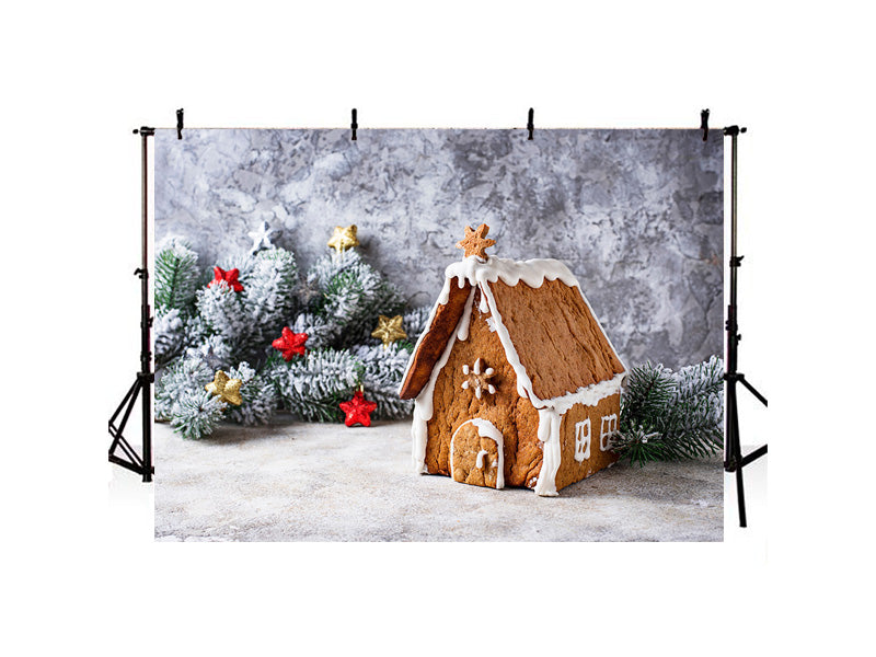 Christmas Gingerbread House Against Abstract Wall Backdrop IBD-246921