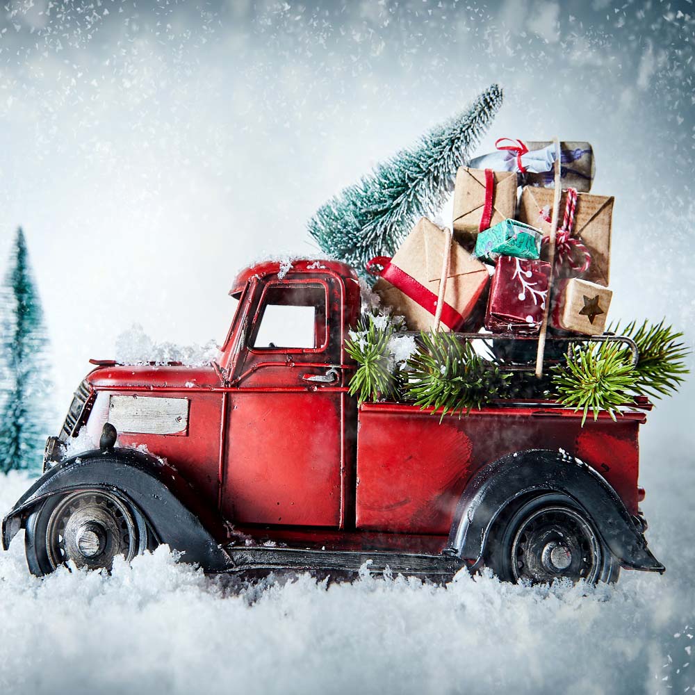 Red Truck With Christmas Tree Backdrop IBD-246922 size:1x1