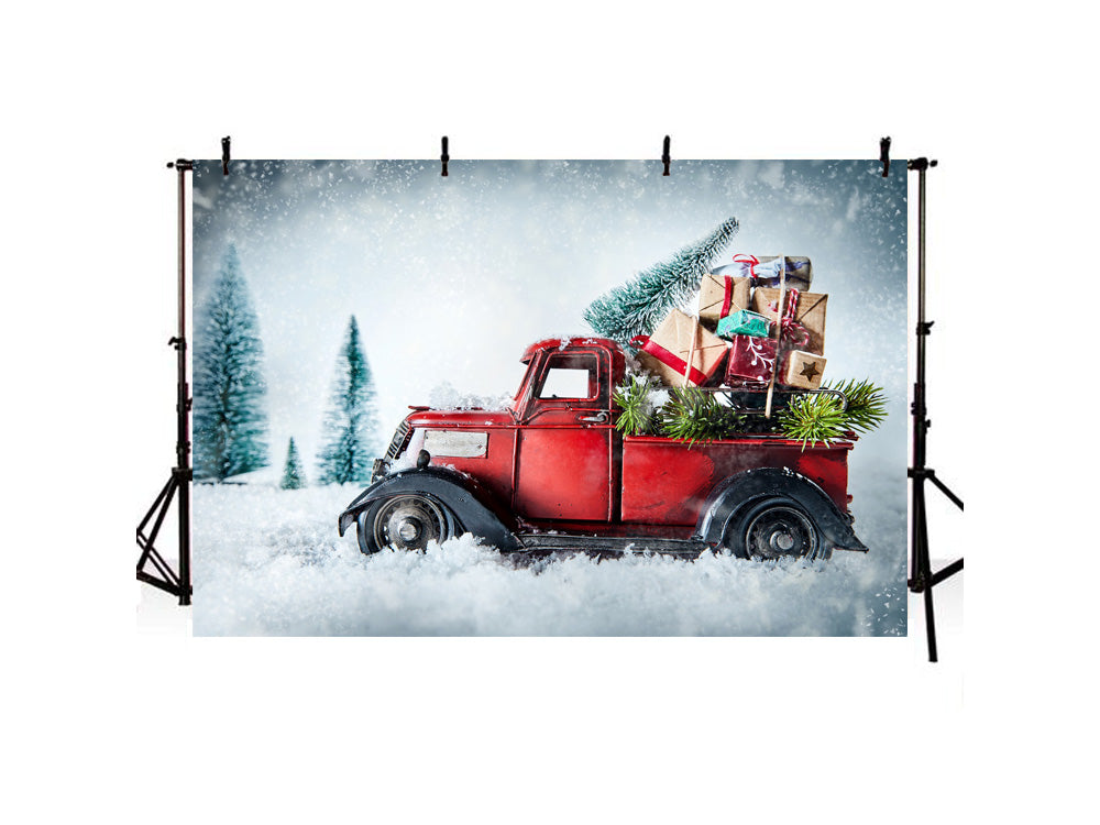 Red Truck With Christmas Tree Backdrop IBD-246922