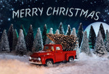 Christmas Red Truck And Grand Fir Forest Backdrop IBD-246924 size:2.2x1.5