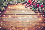 Wood Wall Decored With Green Leaves Red Balls Backdrop IBD-246927 size:1.5x1