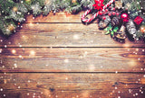 Wood Wall Decored With Green Leaves Red Balls Backdrop IBD-246927 size:2.2x1.5