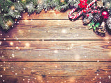 Wood Wall Decored With Green Leaves Red Balls Backdrop IBD-246927 size:2x1.5